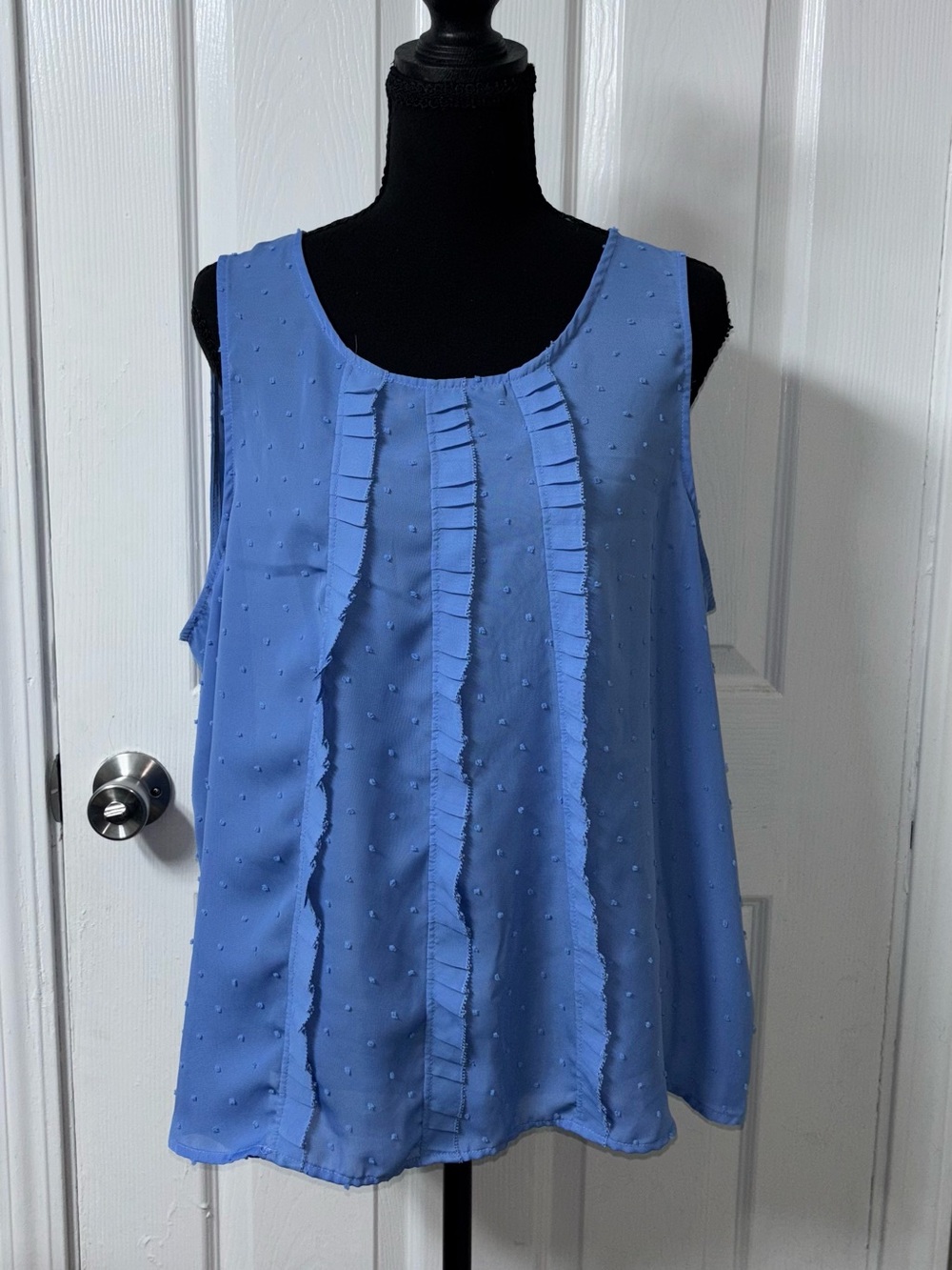 Elle Blue Sleeveless Ruffle Front Tank